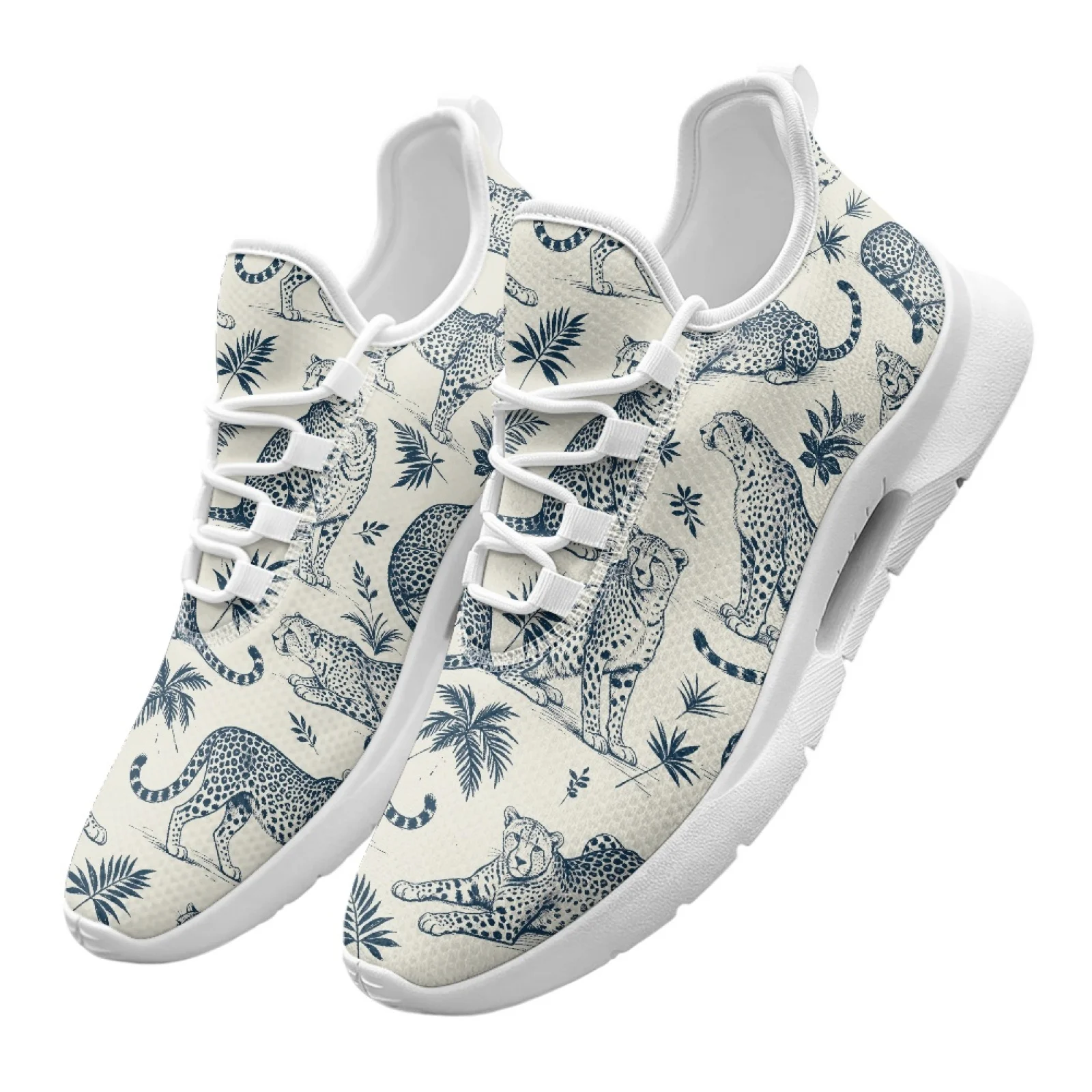 XIXIRIMIDO Lace-up Casual Shoes Mens Sneakers Comfortable Mesh Breathable Walking Shoe Women's Lightweight Sneaker Sport Leopard