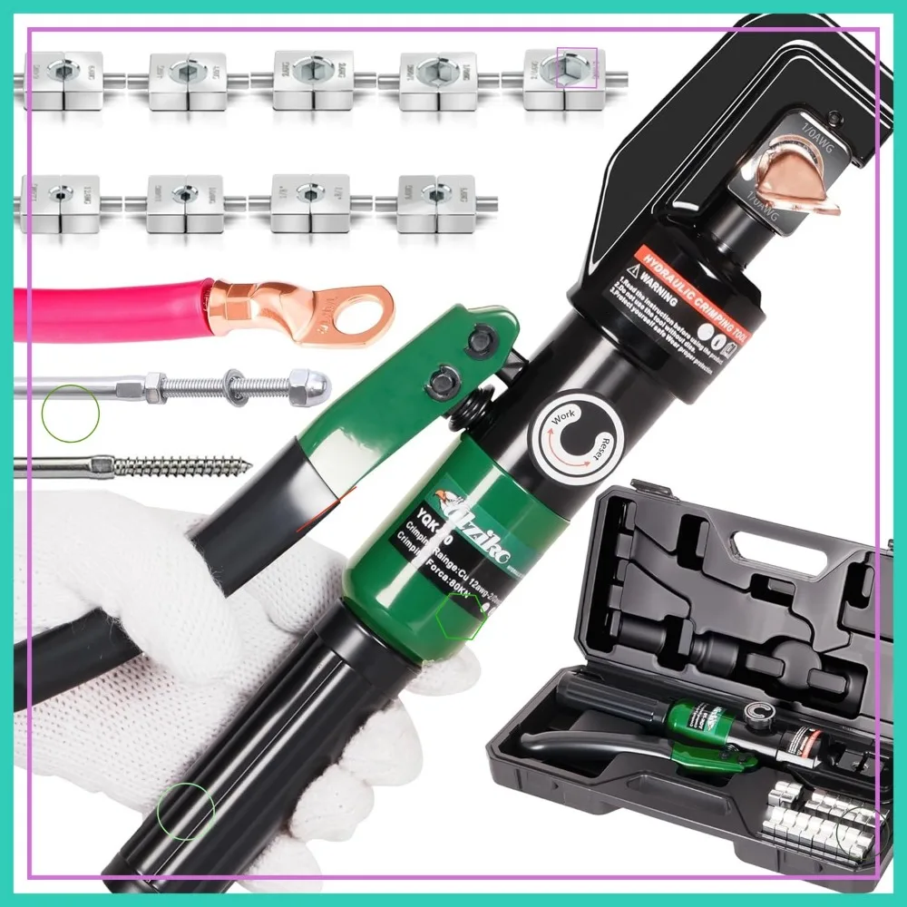 

10 Ton Hydraulic Cable Lug Crimper Kit with 9 Dies for Electrical Wire Terminals (12AWG to 00AWG)