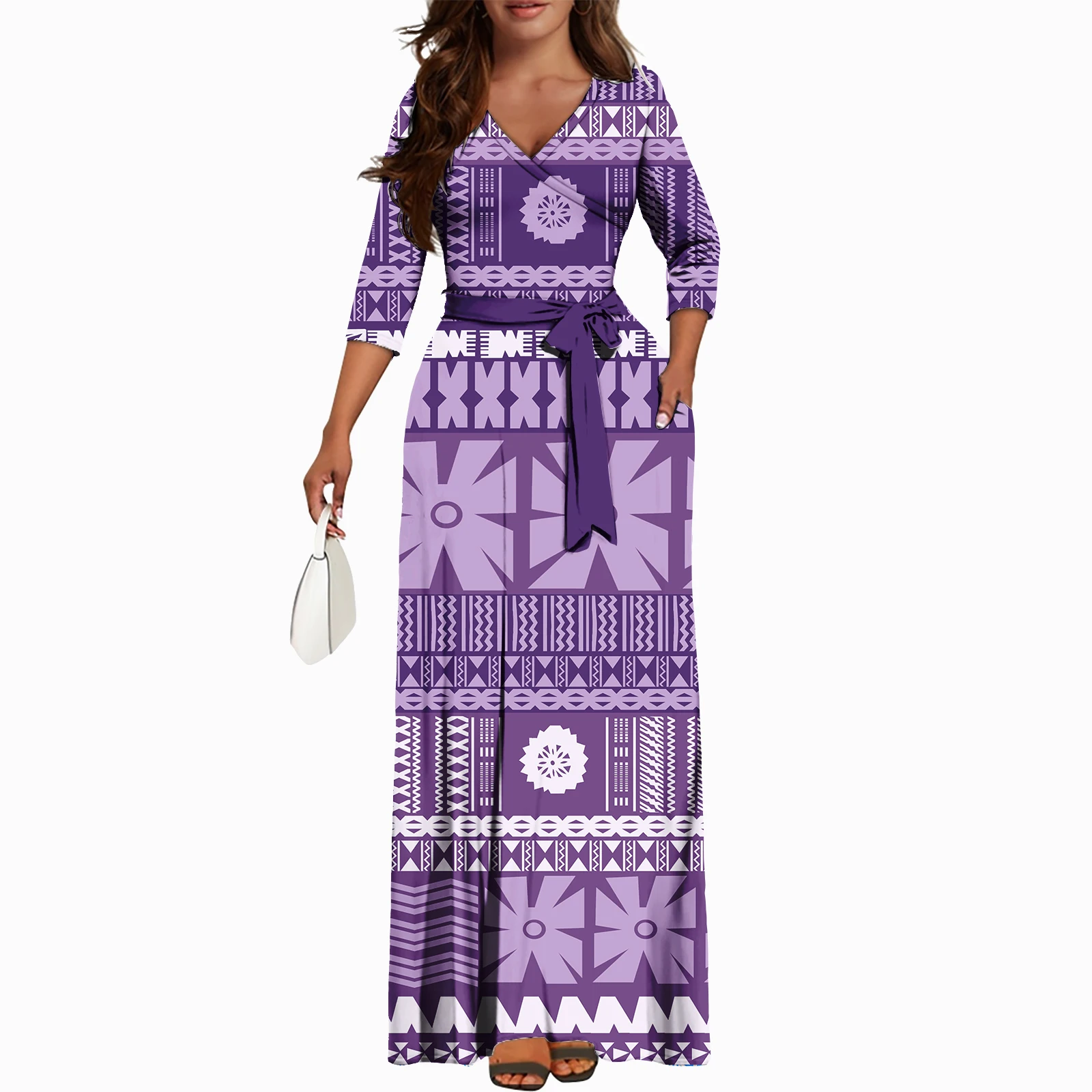 Tonga Fiji Long Sleeve Dresses Elegant Women Polynesian Tribal Design Customize Slim Luxury Samoan Island Print Dress