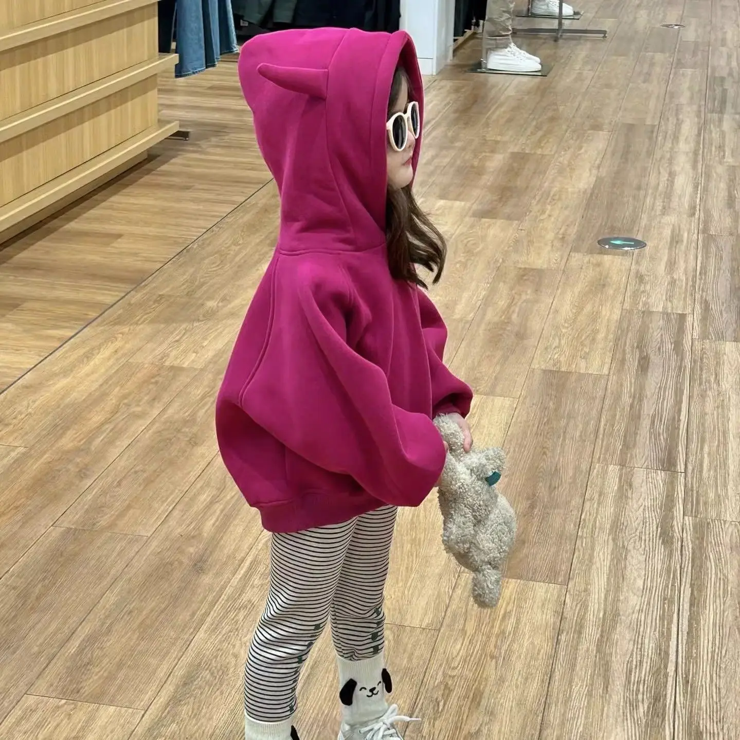 

Girls' 2025 New Autumn/Winter Stylish Fleece-Lined Little Devil Hoodie Baby Girls Winter Top