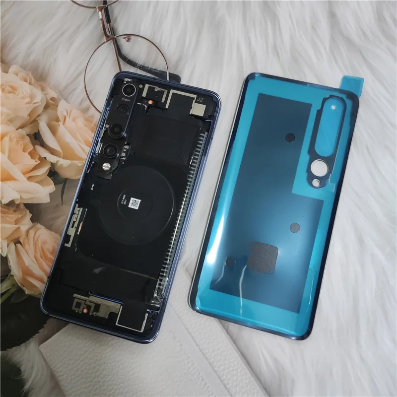 Plastic For Xiaomi Mi 10 Battery Back Cover Relief Pattern Mi 10 5G Rear Door  Panel Battery Housing Case With Adhesive Replace