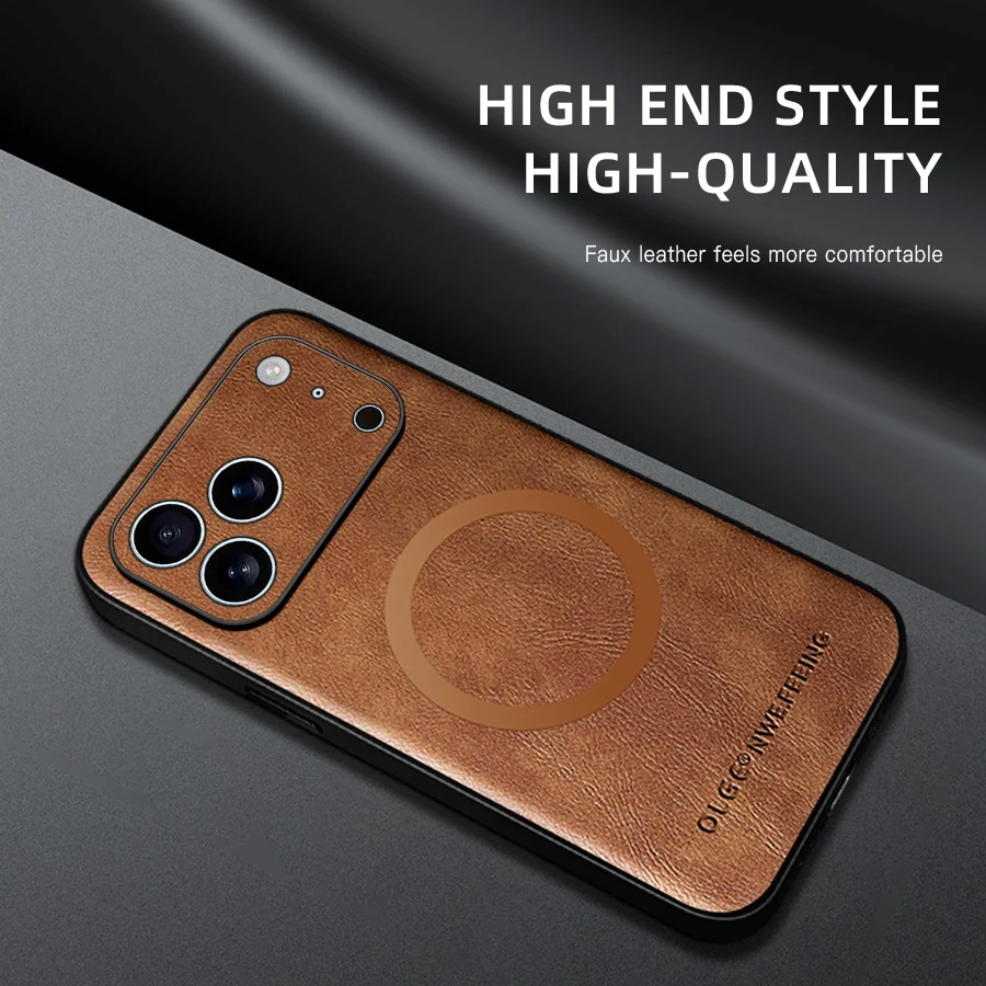 for MagSafe Luxury Leather Case for Apple iPhone 17 Pro Max 16 13 12 14 15 Plus MacSafe Magnetic Wireless Shockproof Cover