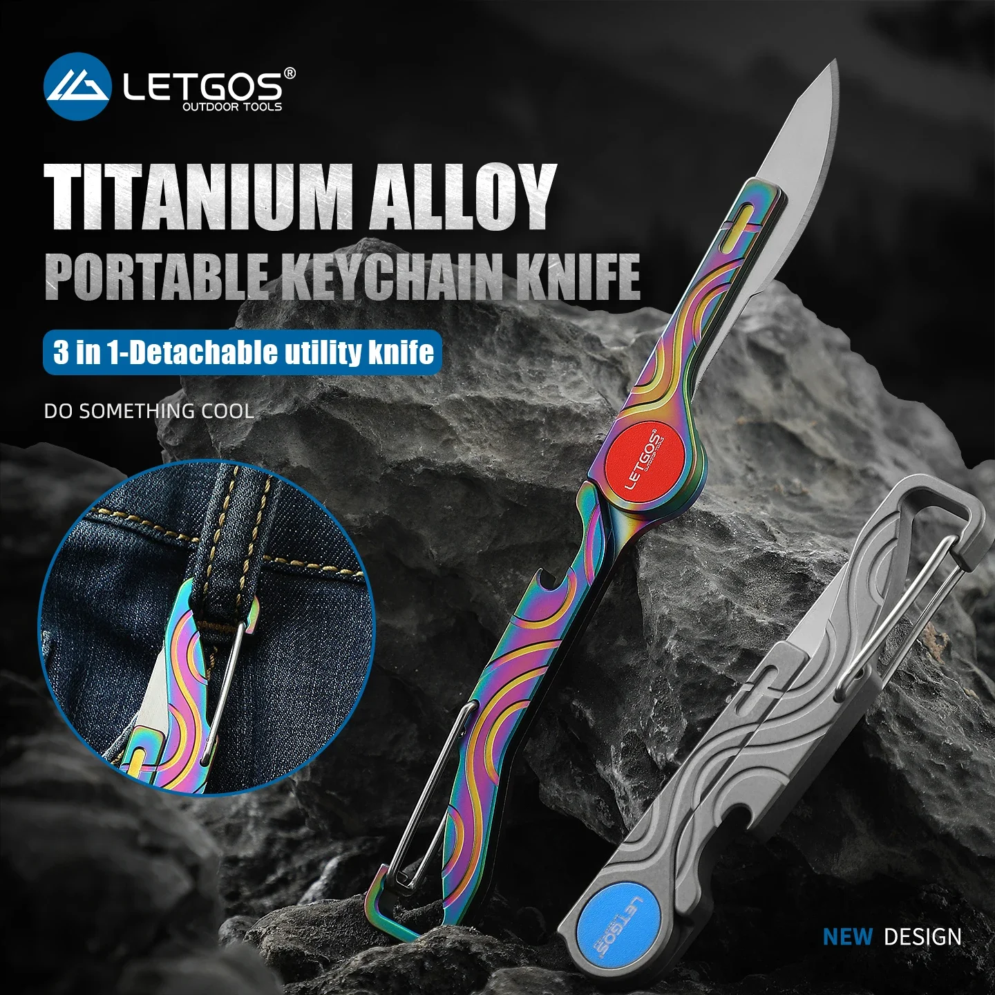 LETGOS Titanium Alloy EDC Knife Keychain Mini Foldable Ultralight Replaceable Blade Bottle Opener Multi-Functional Open Box Tool