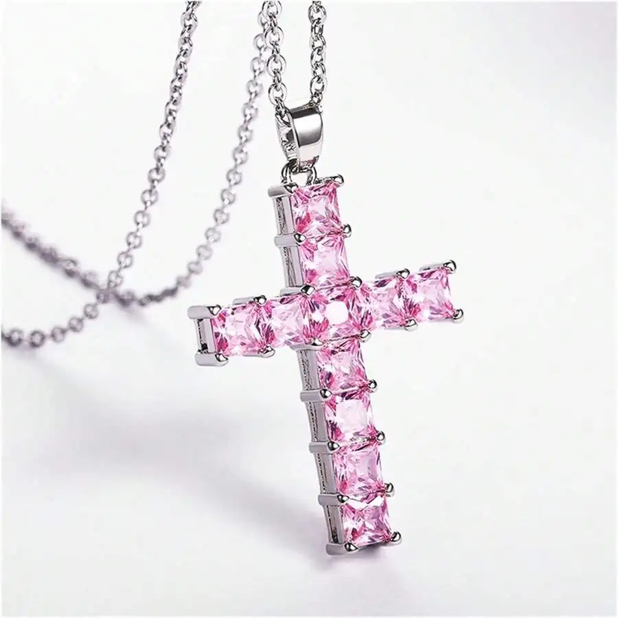 Collar de moda para mujer con dije de cruz de Jesús, dorado, cristales multicolor, para fiesta y tiempo libre 5