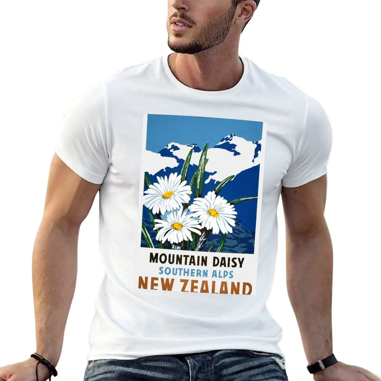 New Zealand Vintage Travel Poster Restored T-Shirt blacks tees shirts men