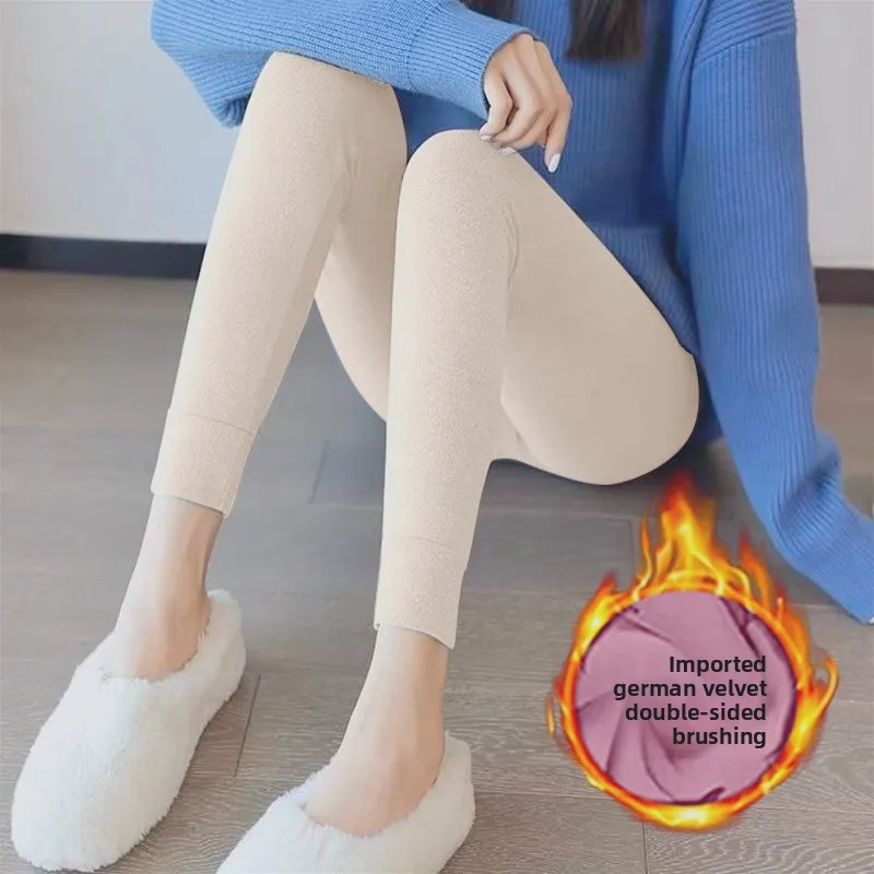 Invisible Crotch Pants Double-sided German Velvet Long Johns Women Wear Velvet Thermal Pants Leggings for Dating, A Must