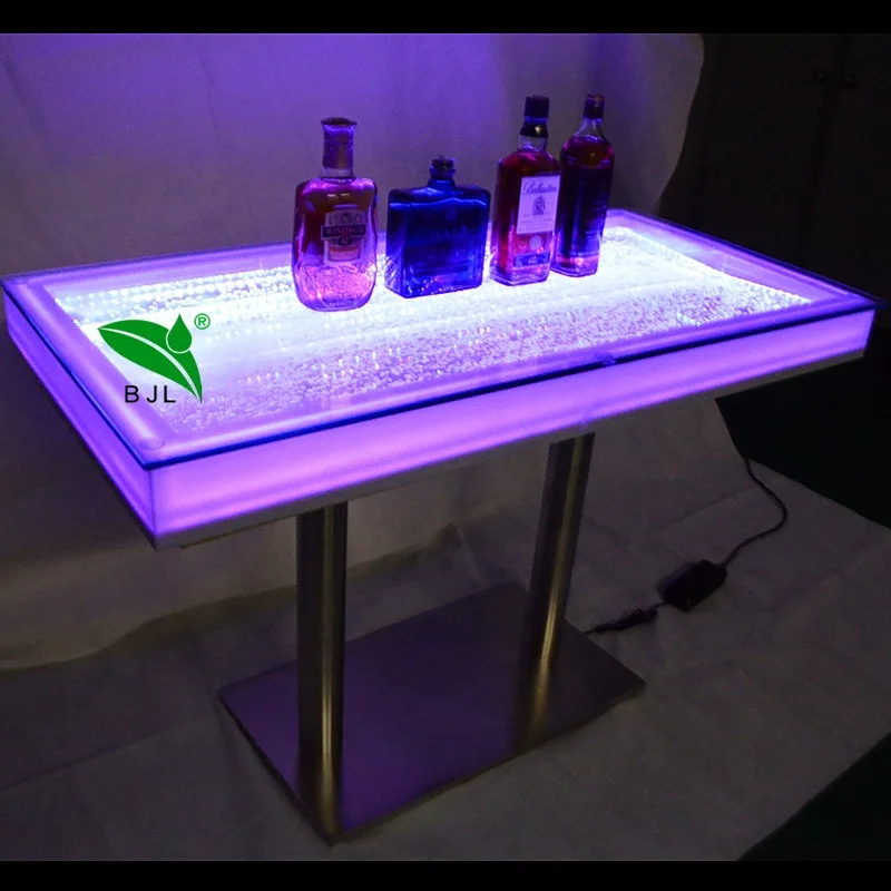 Custom, Indoor Gloeiende Meubels Water Bubble Tafelblad Led Licht Cocktail Salontafel