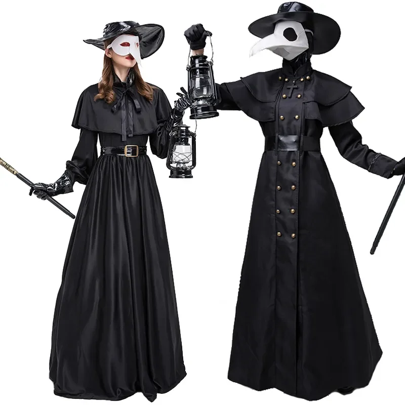 

Plague Doctor Cosplay Dress Set Couples Halloween Cosplay Costume Medieval Punk Birdman Masquerade Party Costume Props Female