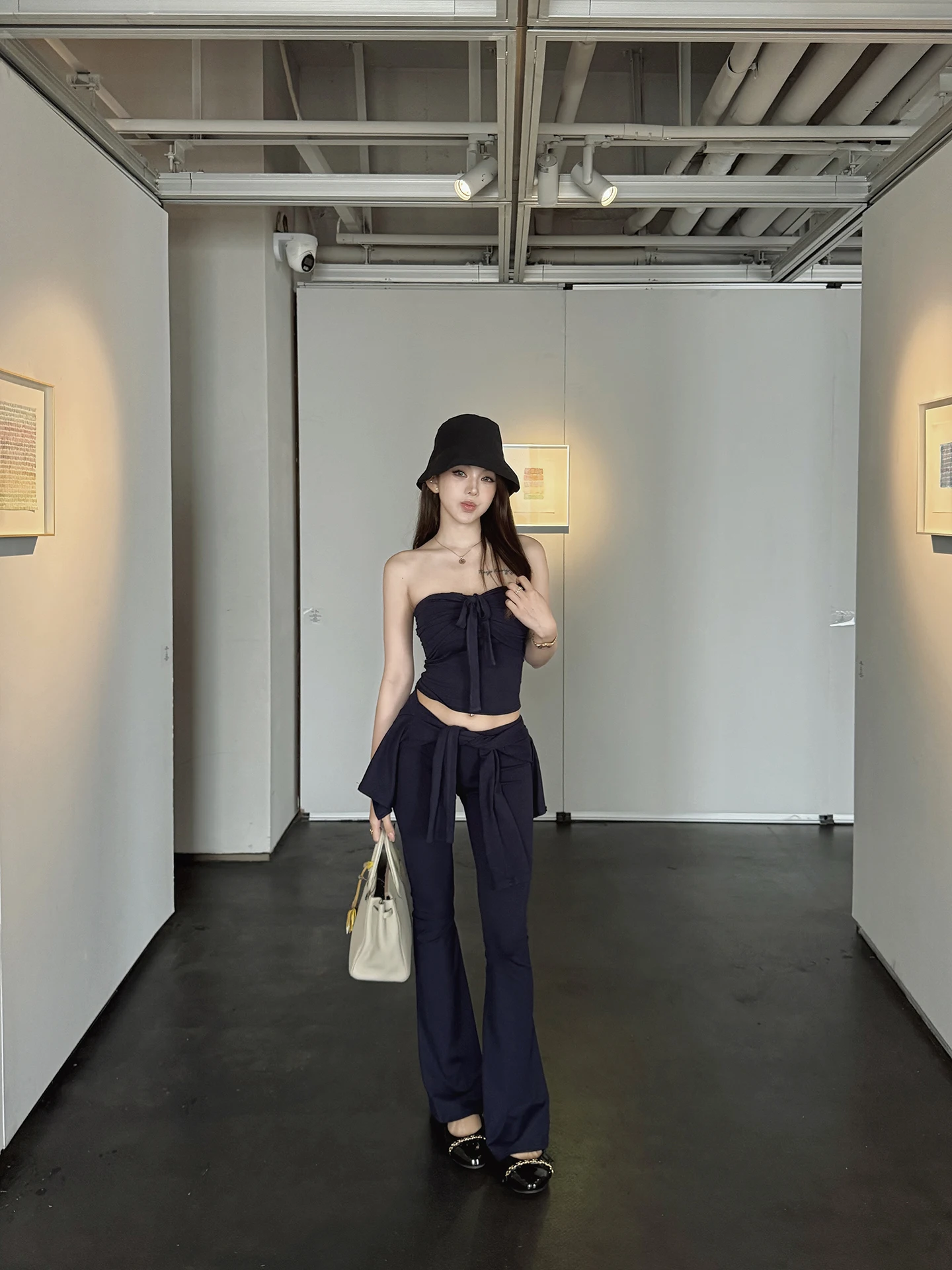 

PickRui Lazy Sister Knitted Tube Top Outerwear Pants Three-Piece Set Casual Women's Clothing Versatile High Waist Long Sleeve