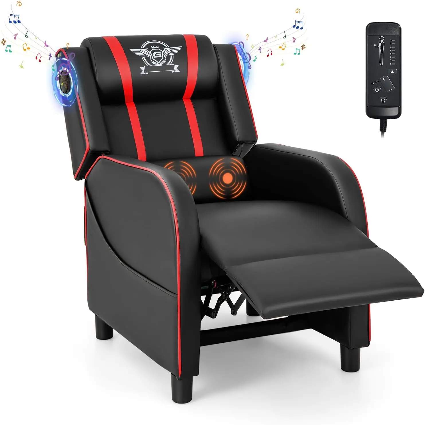 Giantex Gaming Massage Recliner Chair - Racing Style Gaming Sofa Chair with Reclining Backrest, Massage Lumbar Pillow,