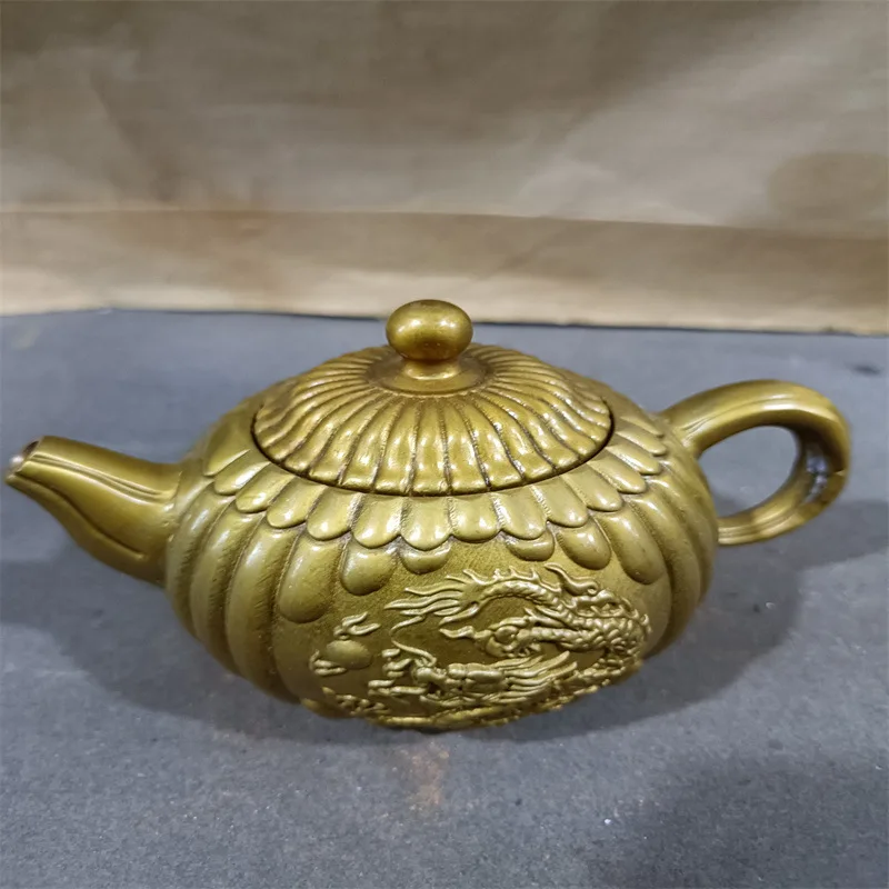 

Brass Relief Carved Flower Teapot Bamboo Water Kettle Creative Ornament Gift Chinese Style Tea Pot Craft