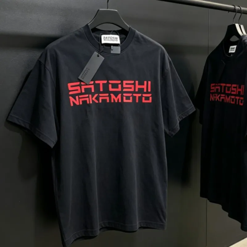 

Red Foam Letter Logo Summer Washed Black ATOSHI Tshirts Cotton Round Neck Short Sleeve Casual Street Outfit Men Women Top Tees