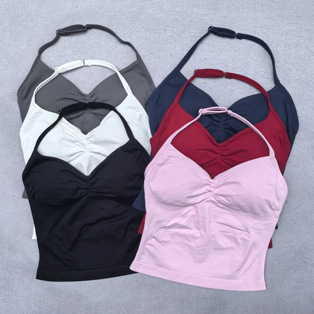Top deportivo ajustable con tiras para mujer, Top de gimnasio con espalda descubierta, sujetador incorporado, ropa de Yoga, camisas sin mangas, trajes de entrenamiento, camiseta sin mangas