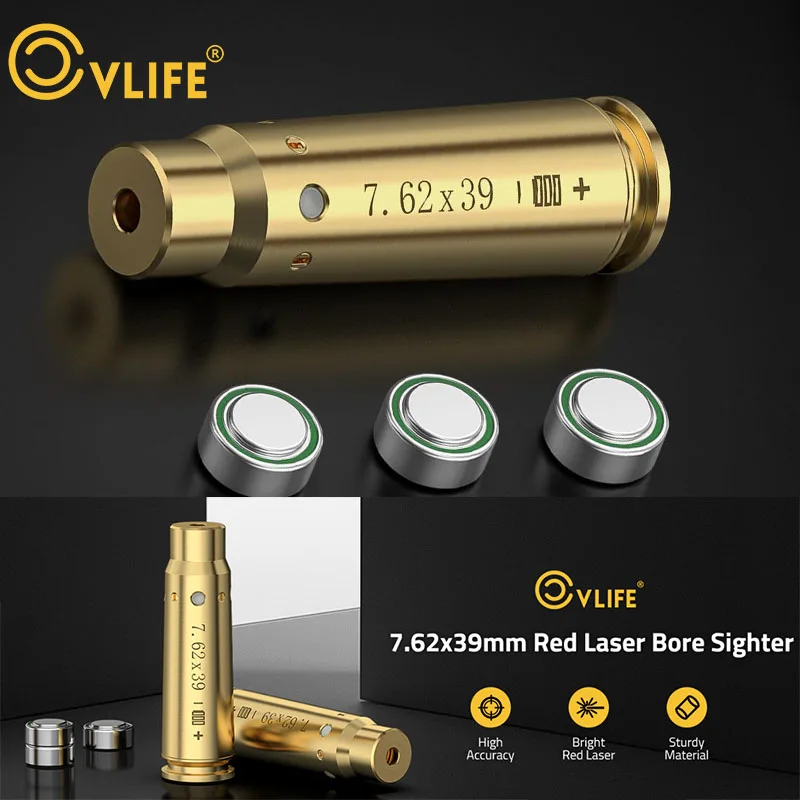 CVLIFE Bore Sight Laser 223 5.56mm/9mm/.243.308/12Gauge/7.62x39mm/.45acp Red Laser Bore Sighter with Batteries