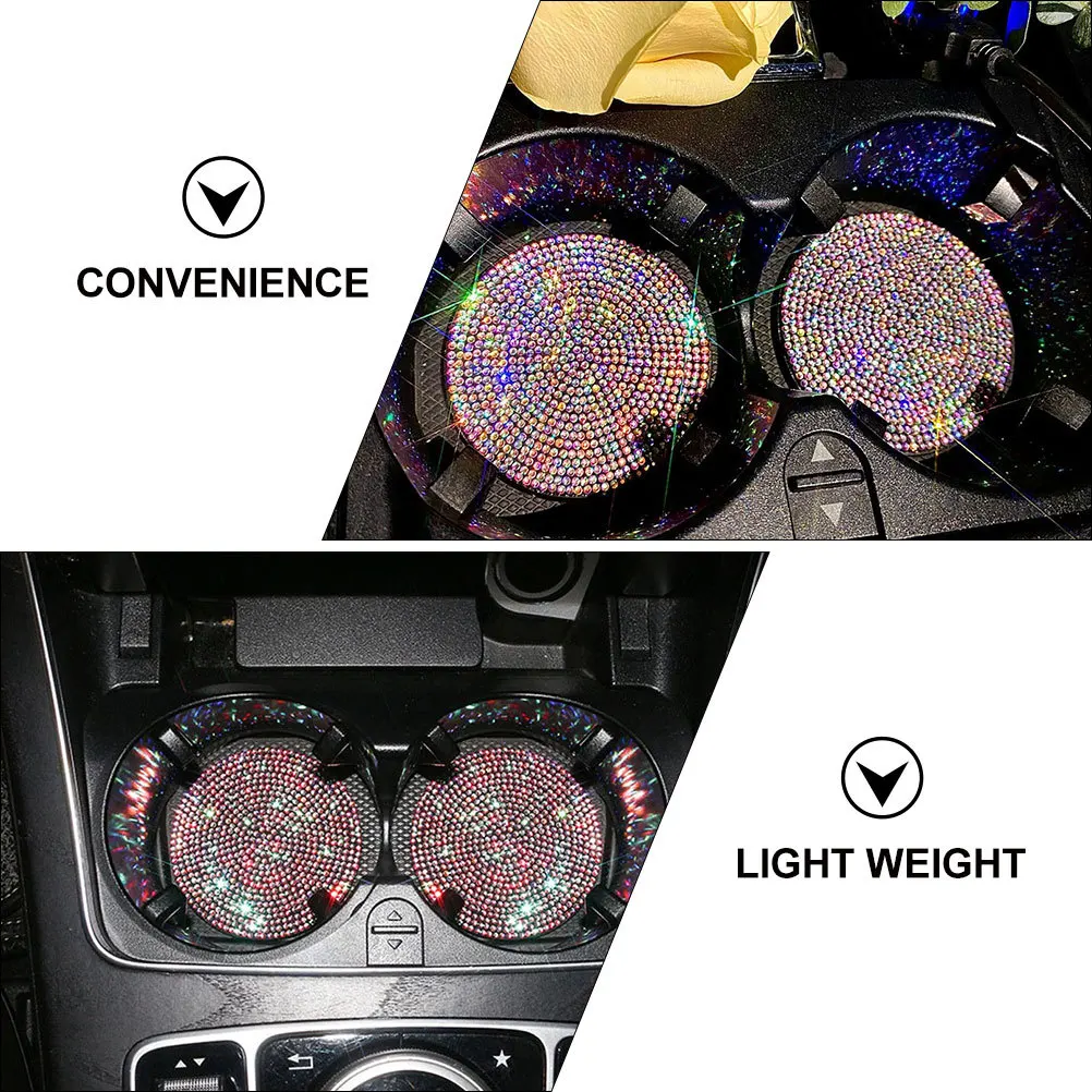 

2Pcs PVC Car Cup Holder Coasters Non-Slip Vehicle Round Cup Pads Auto Glitter Crystal Decorative Car Accessories for Cups