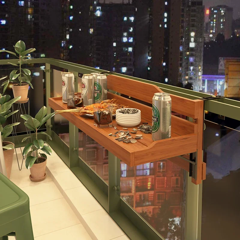 Space Saving Foldable Balcony Table Wood Railing Bar Desk Creative Hanging Countertop for Coffee Table Minimalist Home Furniture