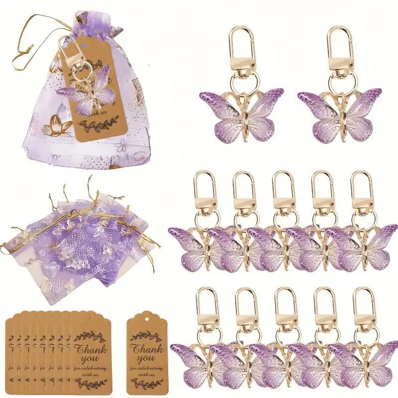 Butterfly Keychain 36Pcs Party Favors Set with Gift Bags Tags for Kids Playdate Activity Rewards Goodie Bag Fillers