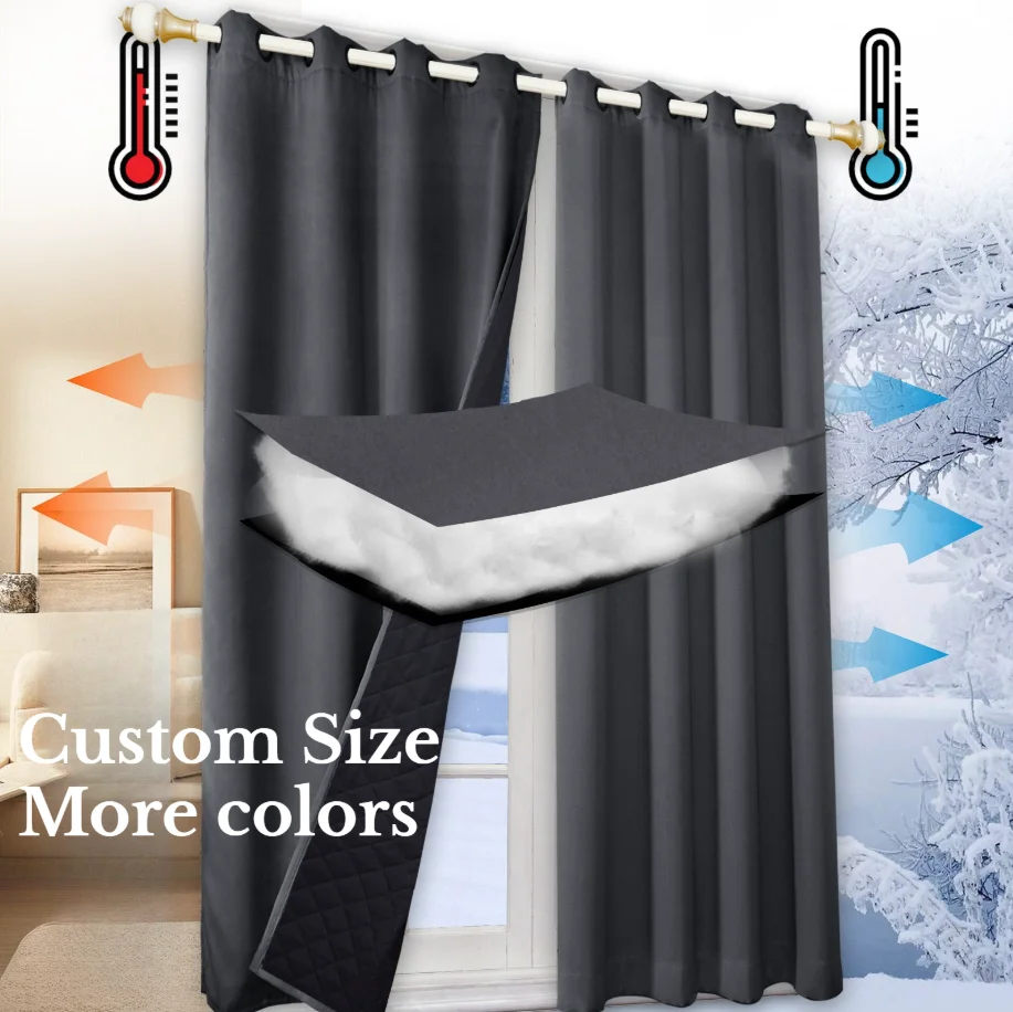 Thickened Quilted Windproof Noise-Reducing Room-Dividing Customized Winter Curtains for Living Dining Room Bedroom Window Decor