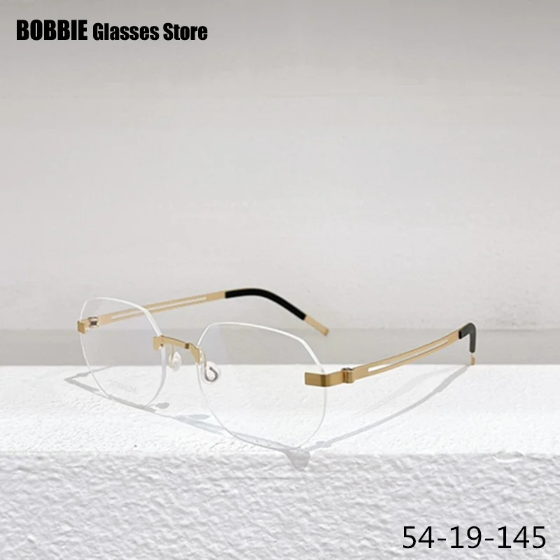 

Denmark Brand Rimless Design Screwless Glasses Frame Titanium Irregular Round Men Women Optical Prescription Eyeglasses 2423 New