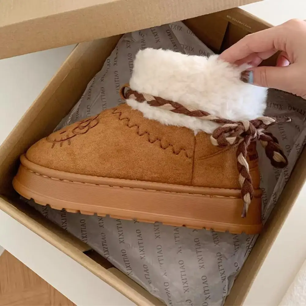 

Anime Hello Kitty Girl Snow Boots Cute Fashion Warm Cotton Bow Tie Tied Shoes Autumn Winter Thick Soles Comfortable Cotton Shoes