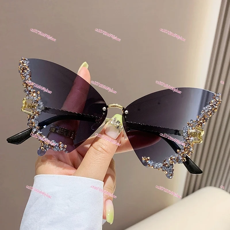 Diamond Butterfly Sunglasses Women's Fashionable Korean Style Elegant Square Round Face Slimming Street Shot UV-Proof