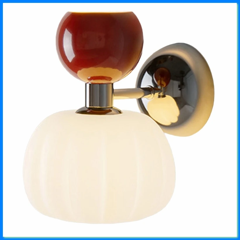 

Home Decor Wall Lamps Iron Material Sconce Lightings Modern Soft Style Pumpkin Shape Bedroom Lustres Red-ABFB