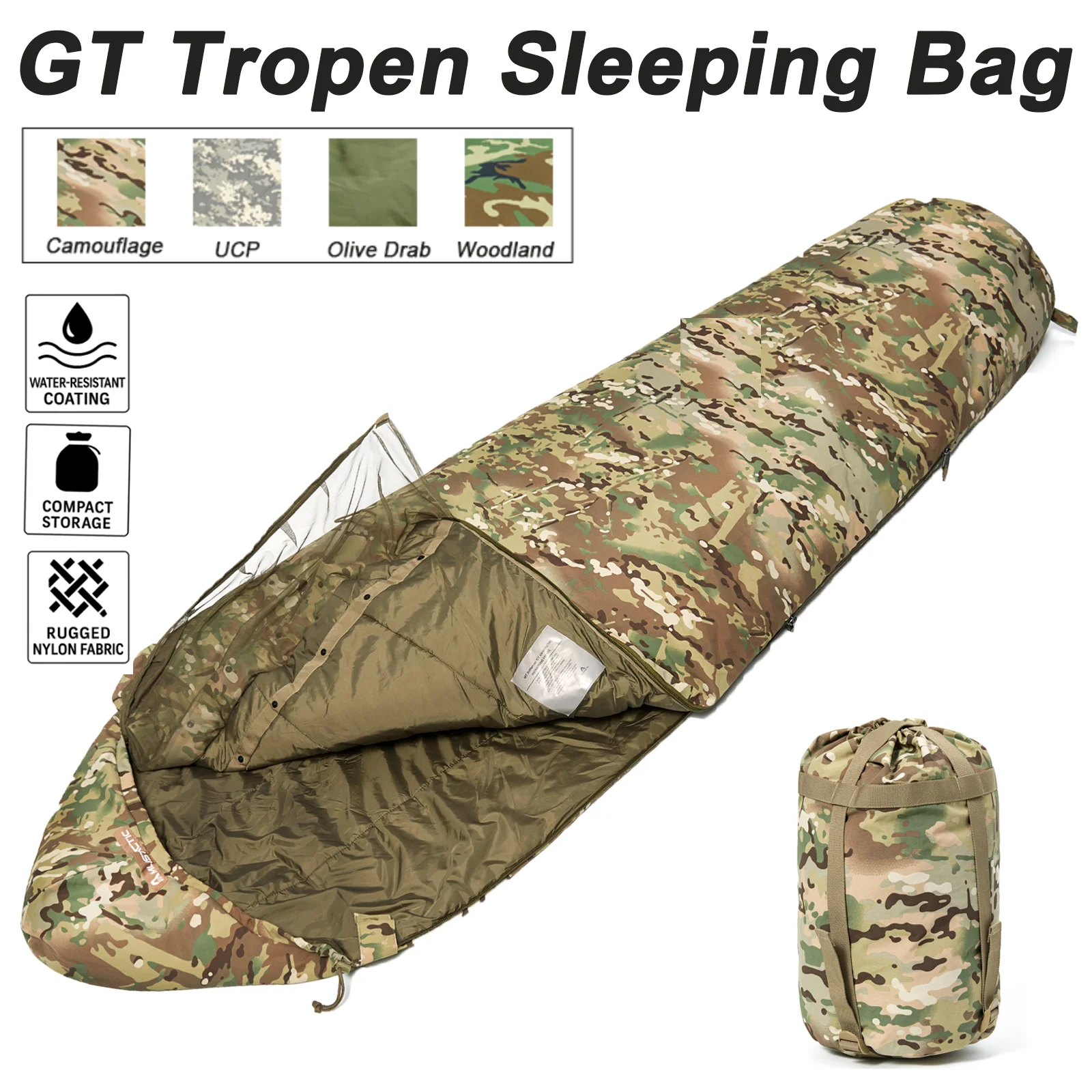 Akmax GT Saco de dormir militar táctico: bolsa de momia de combate del ejército con cubierta impermeable para acampar al aire libre, senderismo