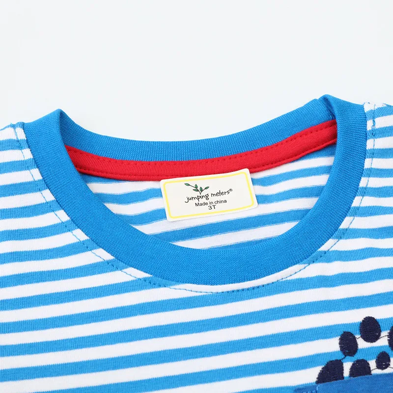 Jumping Meters 2-7T Long Sleeve Striped Cars Embroidery Boys Tshirts Autumn Winter Children\'s Clothes Long Sleeve Kids Tops