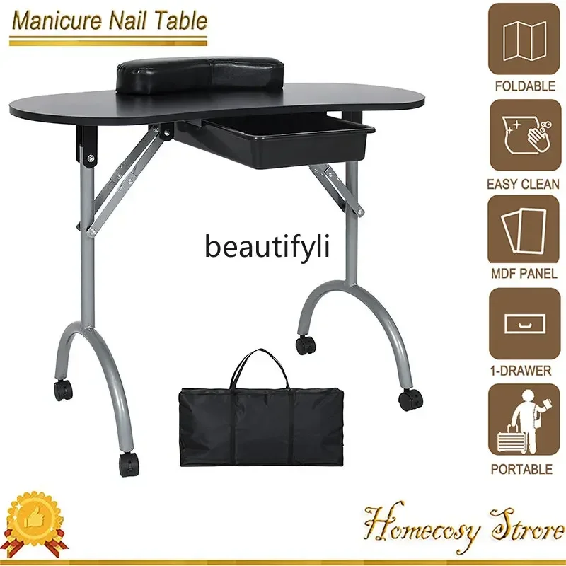 Dobrável Professional Nail Desk, Suporte de mão para Nails Art, Manicure, Tattoo Salon Station, Móveis com mesa de armazenamento