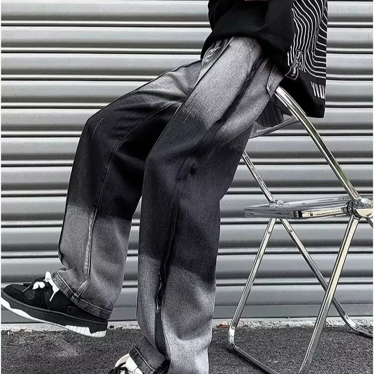 

Прямые джинсы больших размеров, повседневные мужские свободные длинные брюки, молодежные модные износостойкие повседневные джинсы для подростков
