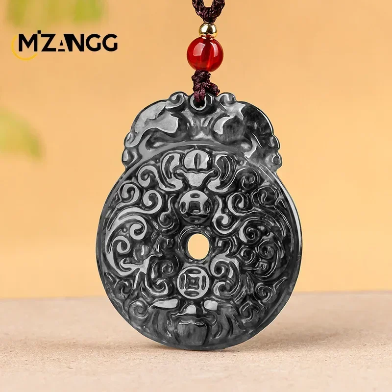 

High-grade Myanmar Jadeite Black Chicken Peace Buckle Pendant Fine Carving Luxury Fashion Jewelry Lucky Charms for Men and Women