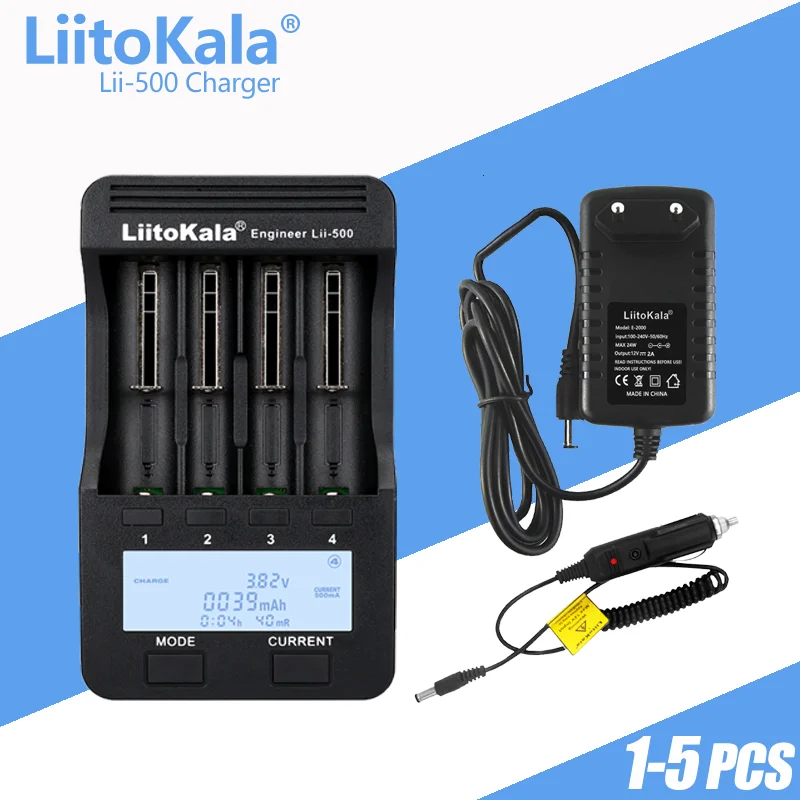 1-5PCS LiitoKala lii-500 LCD 3.7V/1.2V 18650/26650/16340/14500/10440/18500 Battery Charger ( lii500+12V2A adapter+car)