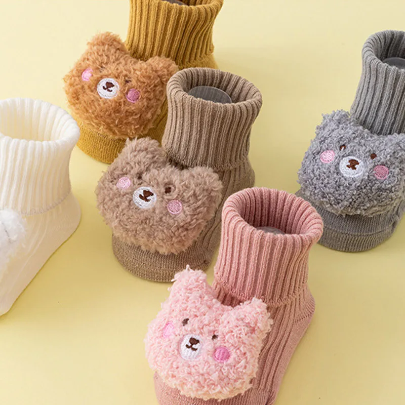 الجوارب القطنية ثلاثية الأبعاد لحديثي الولادة ، طفل صغير ، أسفل المطاط ، عدم الانزلاق ، أنبوب متوسط ، كرتون لطيف ، جورب الرضع ، الخريف