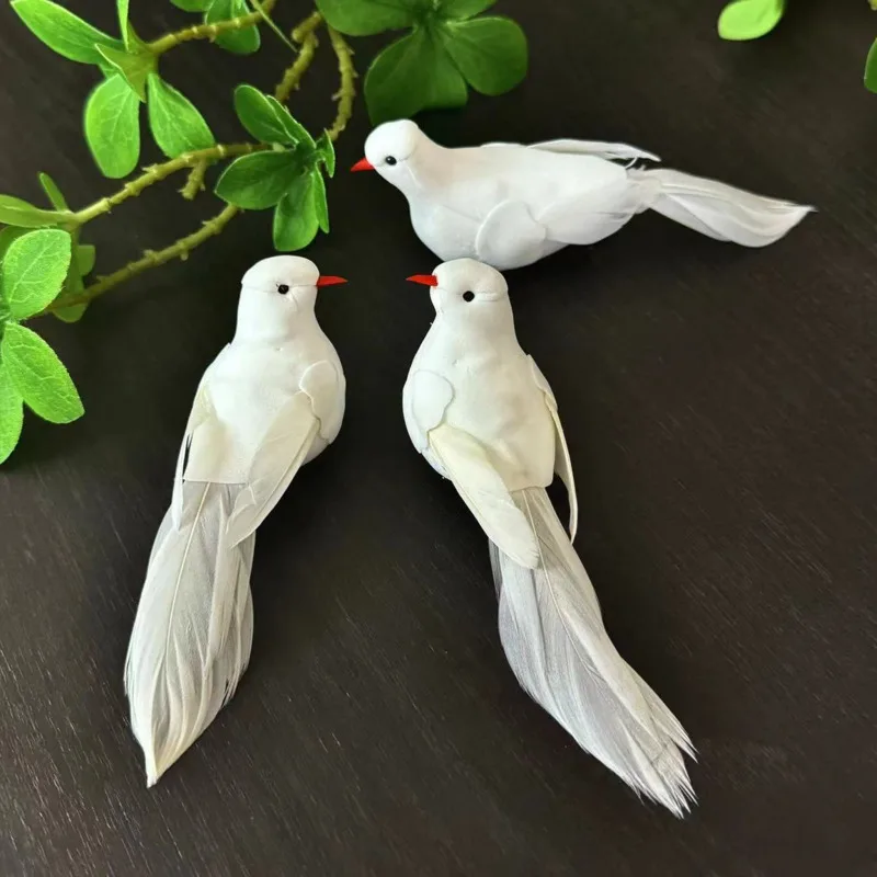 Artificial White Bird Fake Pigeon Figurine Simulation Feather Bird Desktop Ornament Kindergarten Bonsai Home Room Decor