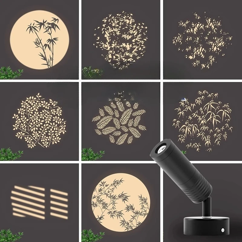 

Bamboo Leaf Tree Shadow Projection Ceiling Lights 360 Degree Adjustable Entrance Background Art Atmosphere Live and Shadow Lamps