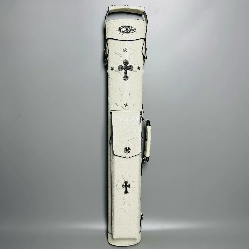 Handgefertigter Billard-Pool-Queue-Koffer aus Leder, 1 x 1/2 x 2/3 x 4 Löcher, weiß