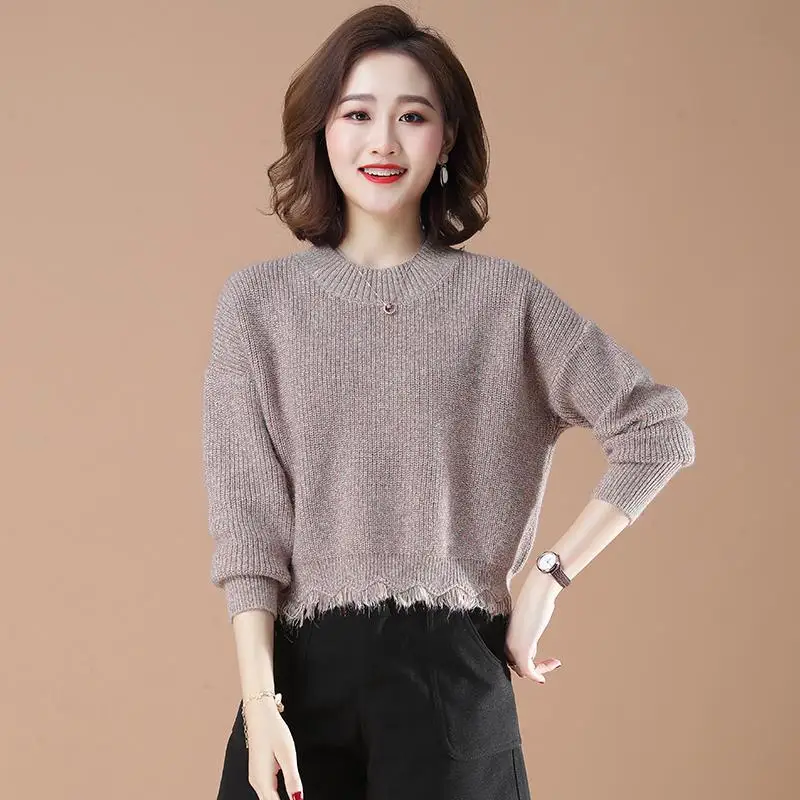 Temperament Fashion Autumn Winter New Sweaters Women O-Neck Solid Tassel Korean Long Sleeve Loose Short Pullovers Knitted Top