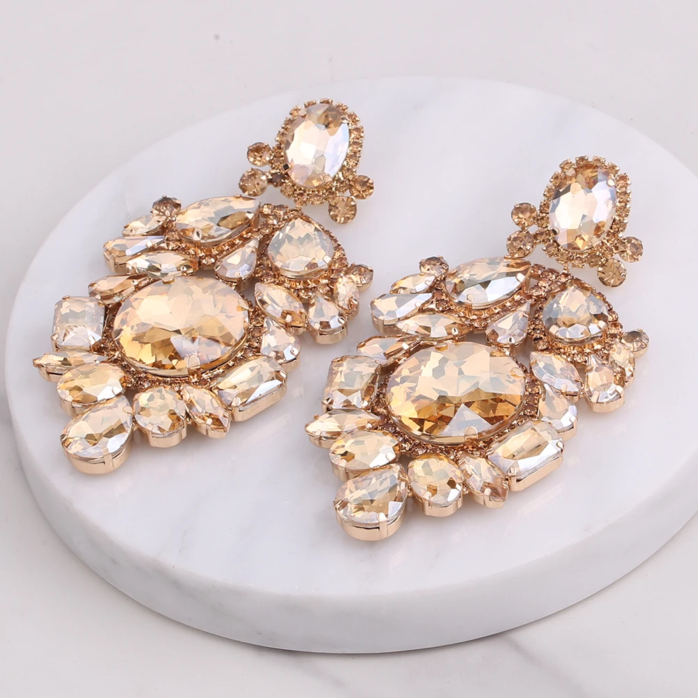 Statement Crystal Rhinestone Claw Big GlassRhinestones Drop Earring for bride Wedding Jewelry Luxury Shiny Women Earring Gift