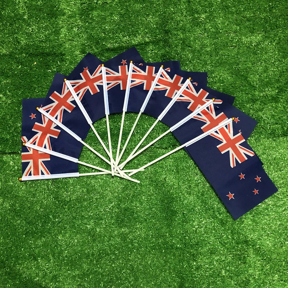 SKY FLAG Drapeau à main de Nouvelle-Zélande 14x21cm 10/20/50/100pcs Polyester Double Face à Pénétration Totale Drapeau à main de Nouvelle-Zélande pour Décoration