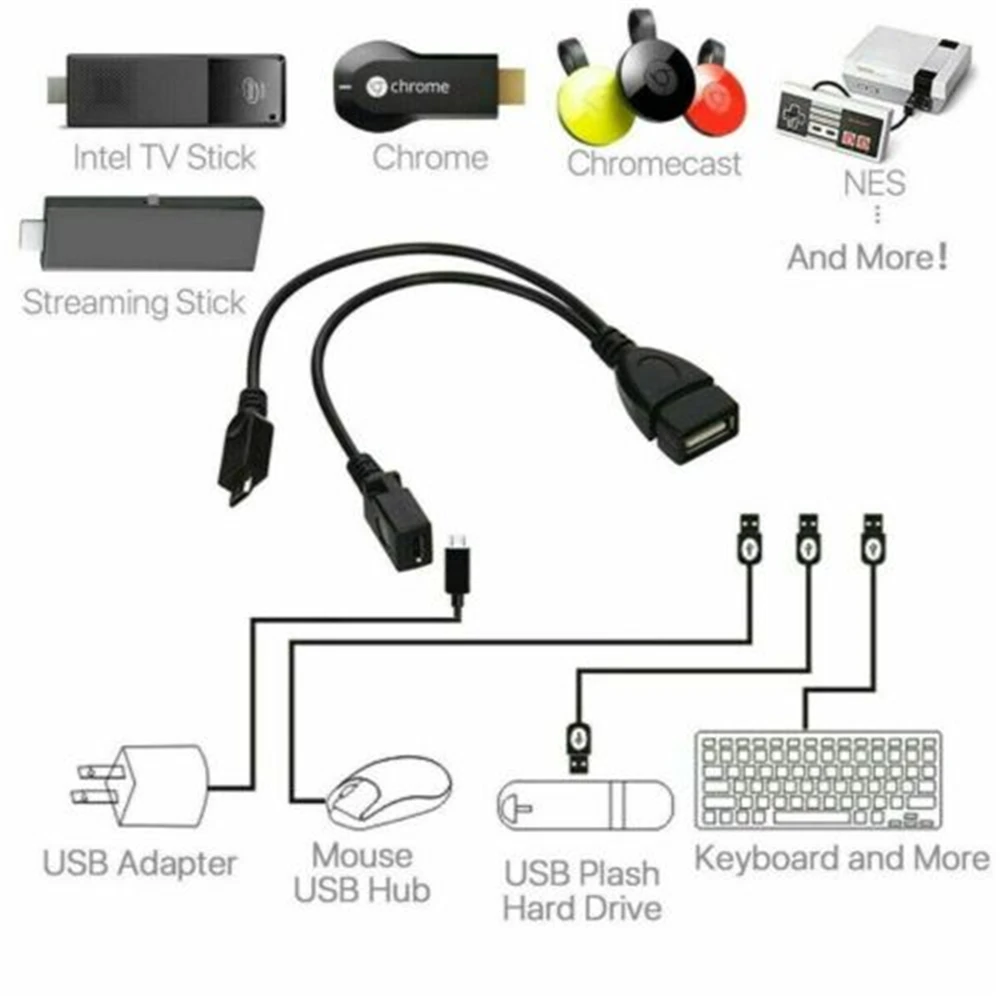 Langlebiger 2-in-1 Micro-USB-Kabeladapter, Stromkabel, OTG-Kabel, Datenkabel, Y-Splitter, USB-Adapter