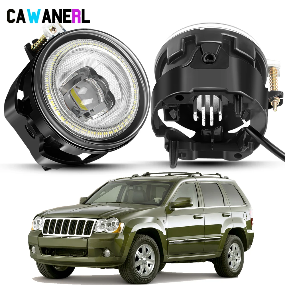 2 X Zespół świateł przeciwmgielnych LED do Jeep Grand Cherokee 2005 2006 2007 2008 2009 2010 Samochodowe światła przeciwmgielne Angel Eye DRL do jazdy dziennej H10