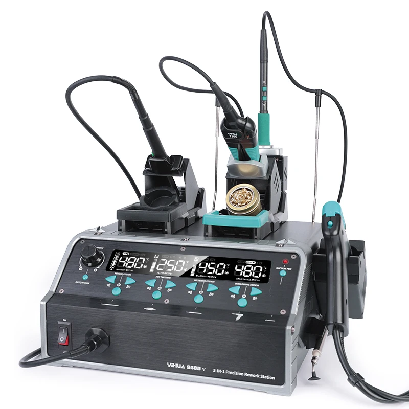 YIHUA 948D-V محطة إصلاح متعددة الوظائف |   480 ° ج الهواء الساخن |   450 ° C سبيكة لحام |   ملاقط مضادة للكهرباء الساكنة