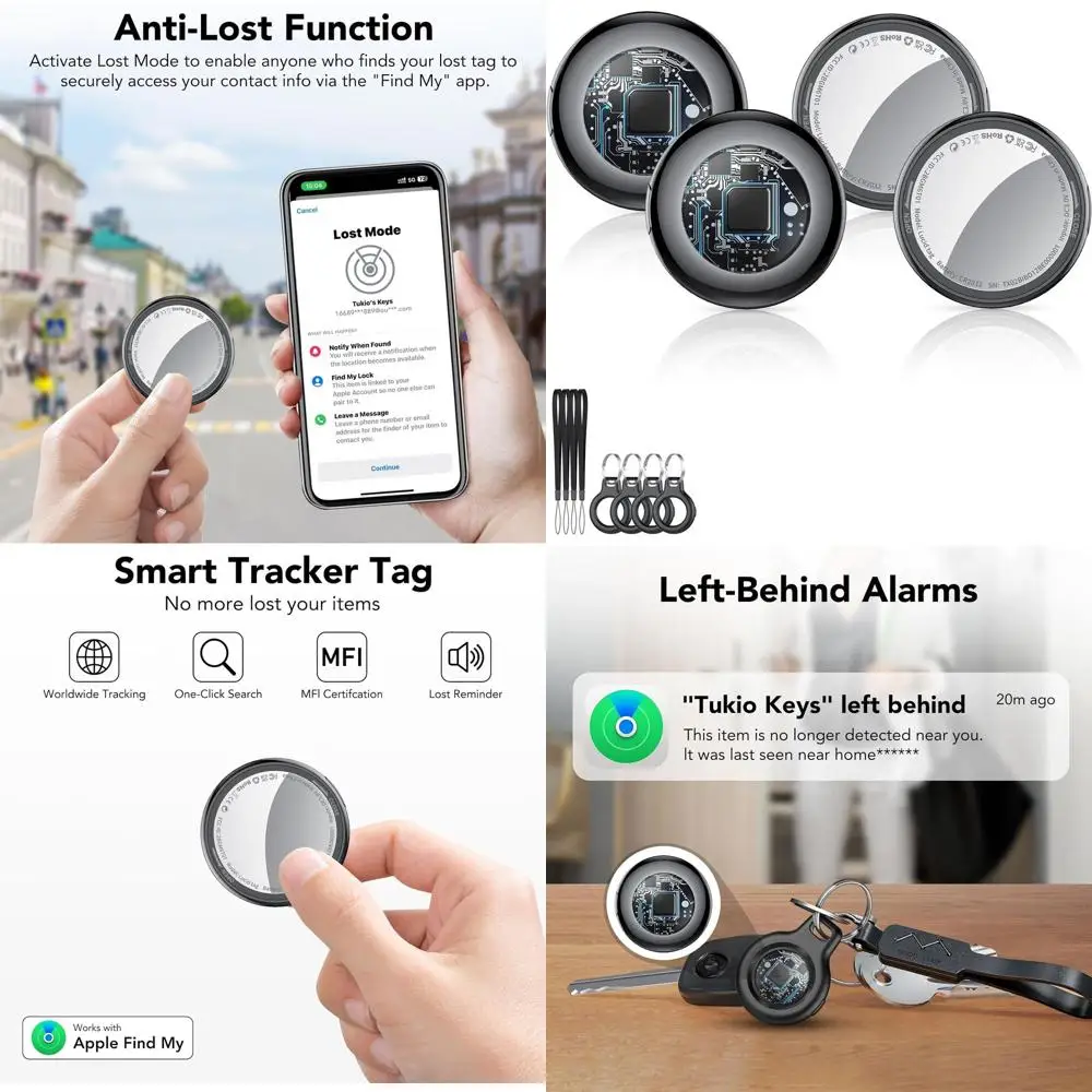 

4-Piece Smart Tracker Set with Replaceable Battery for Key and Item Location on iOS Devices