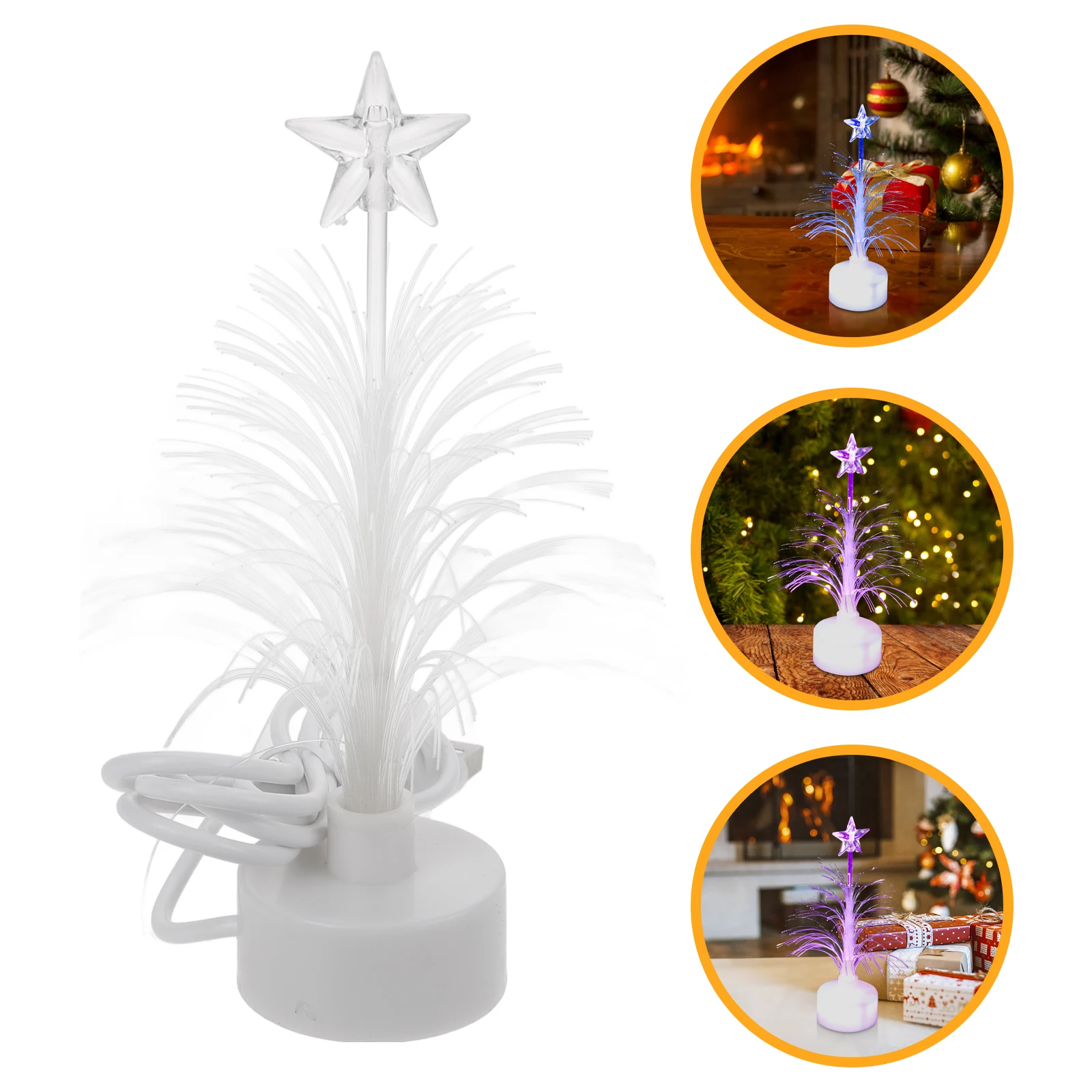 1pc Mini LED Christmas Tree Night Light Color Changing Fiber Optical Light USB Connection Lamp Festival Decor For Bedroom