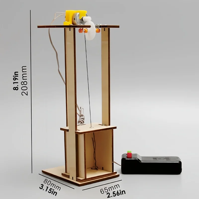 DIY Electric Remote Control Lift Elevator Kit - Wooden Model Science Experiment Puzzle Toy for Kids Educational School Project