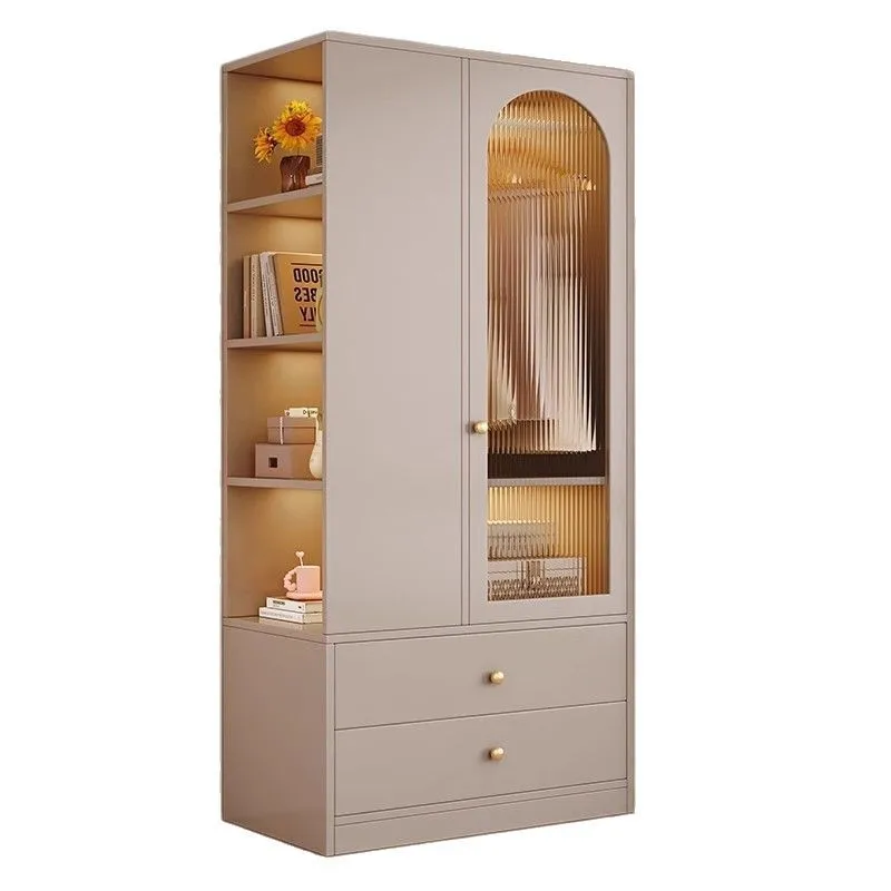 

Solid wood wardrobe bedside table integrated simple cream wind small apartment bedroom household wardrobe bedside