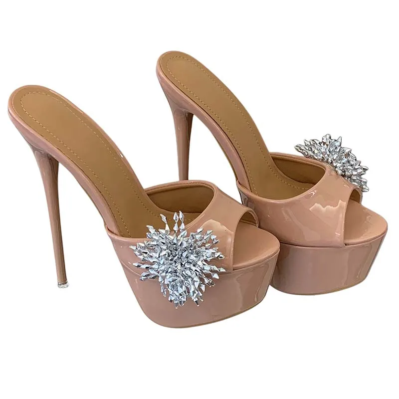 16cm Stiletto Heels For Ladies Platform Sandals Sexy Extreme High Heels Slippers  Big Size Woman Shoes 44 45 46 Summer Flowers