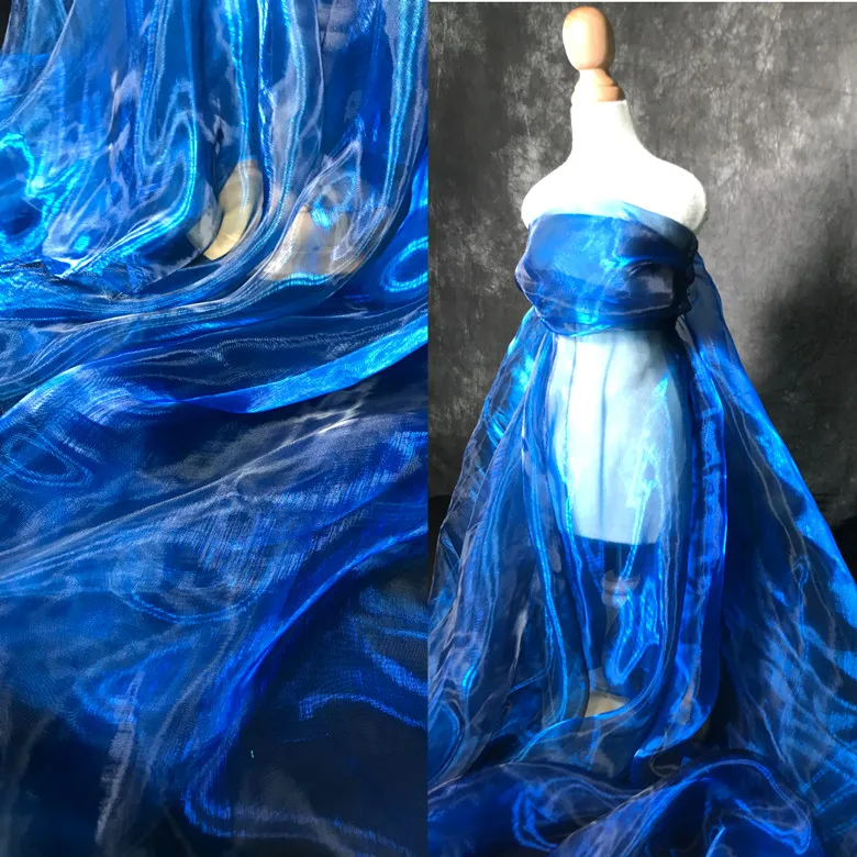 Ancient Blue Ancient Blue Gradient Color Laser Flashing Magic Color Organza Designer Fabric Dress Clothing Fabric