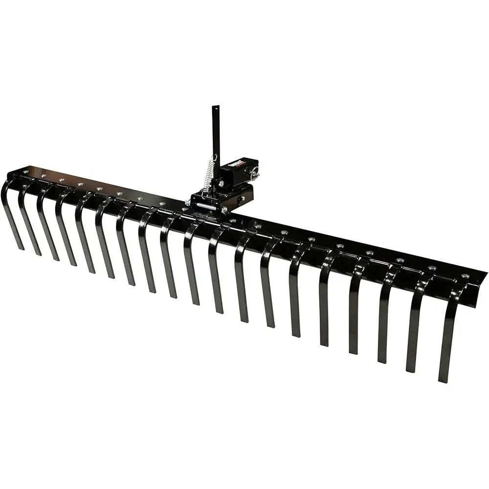 62 inch Landscape Rake with Tipper Release Spring Steel Tines Quick Clearing of Leaves Thatch Lawn Garden Cleaning Tool