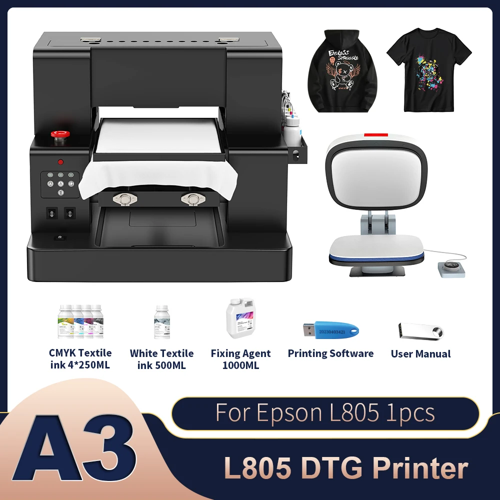 

A3 DTG Printers For Epson L805 Impresora A3Direct to garnment Printing Machine A3 DTG Printers For T-shirt Hoodies bags